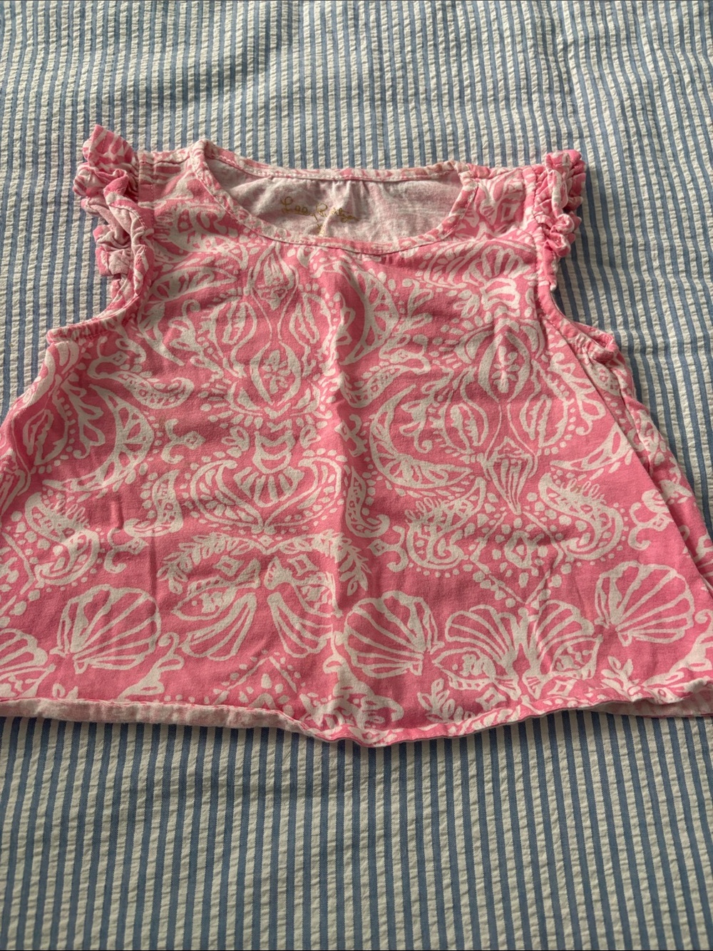 Lilly Pulitzer Pink and White Shell Print Ruffle Tank